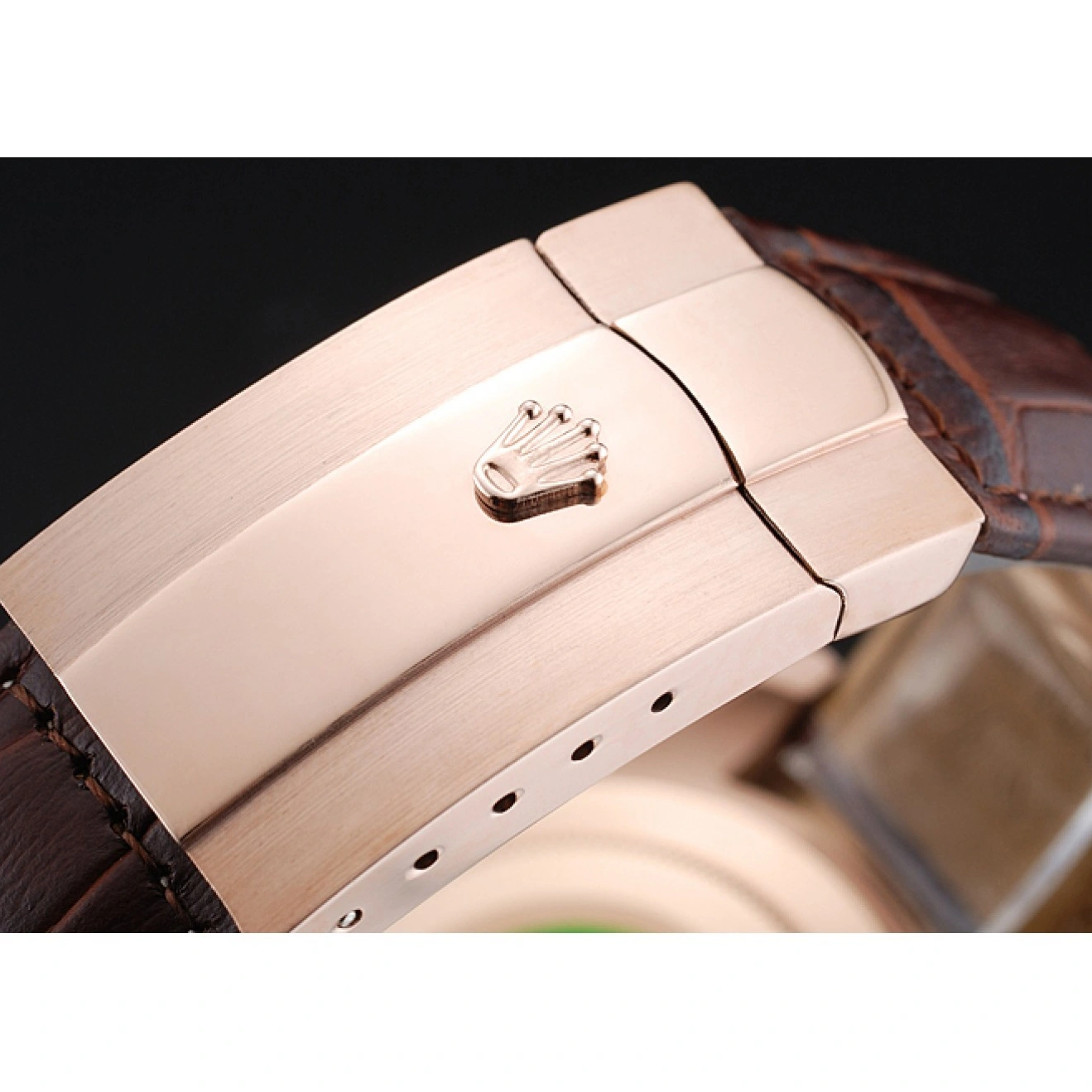 Aaa fake watches Brown Gold Cosmograph Leather Rose Bracelet Dial Case Rolex 1454243 Daytona Brown 1013